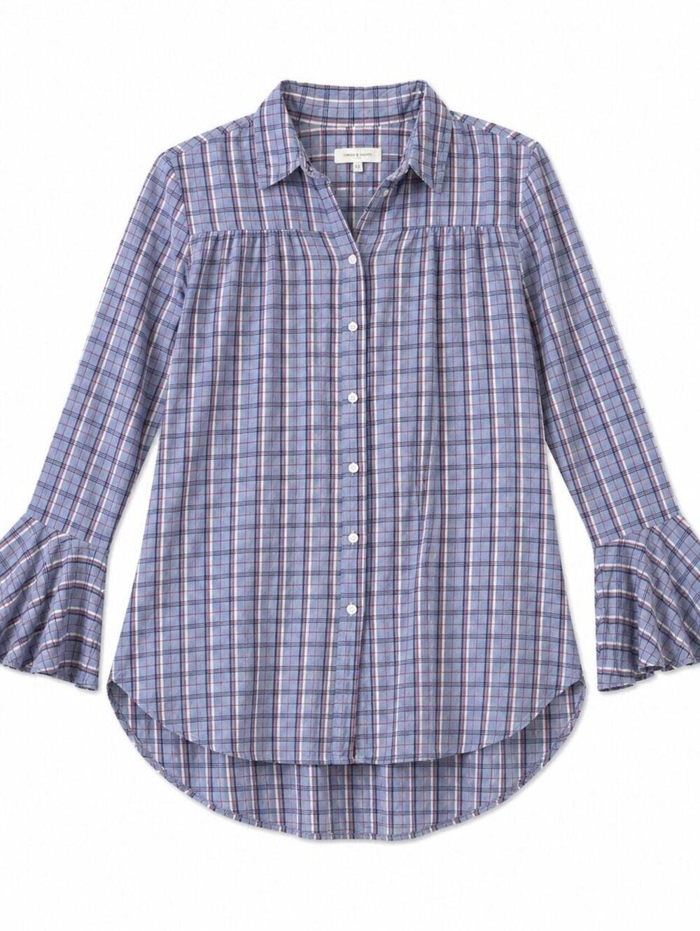 NWT Treasure & Bond Nordstrom Plaid Bell Sleeve Button-Up Blouse Size Medium